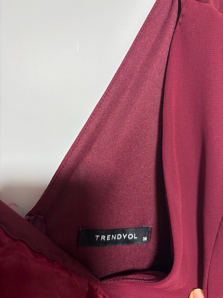 Bordo V Yakalı Uzun Abiye Elbise - Görsel 5