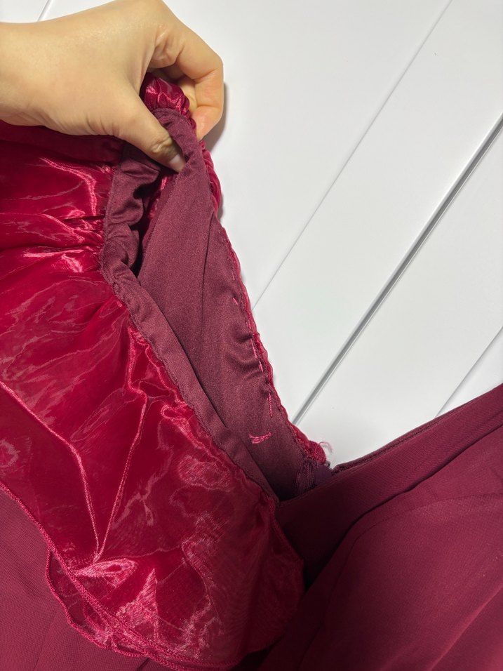 Bordo V Yakalı Uzun Abiye Elbise - Görsel 4