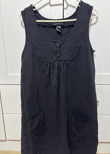 Siyah Midi V Yaka Düğmeli Elbise - Görsel 2