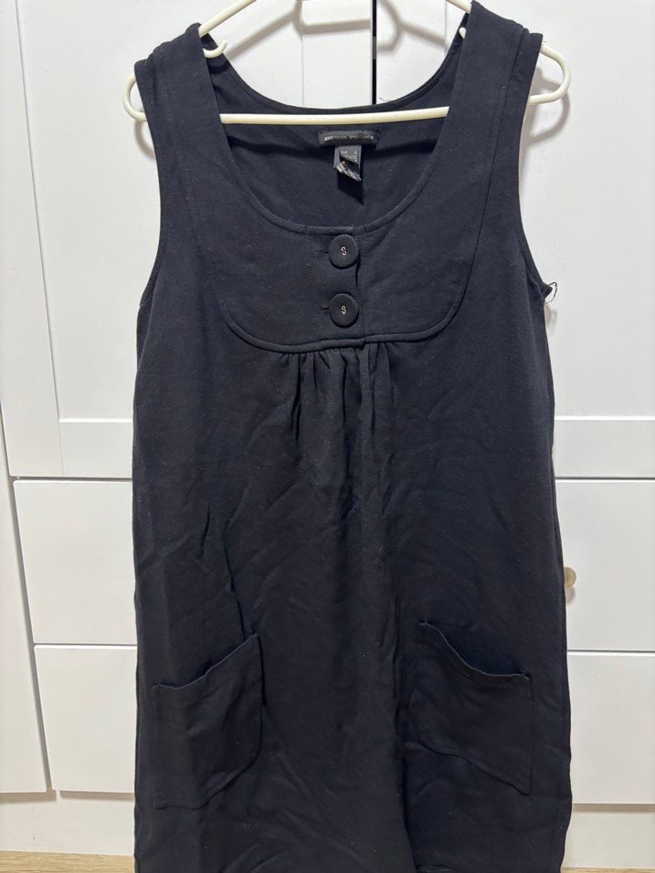 Siyah Midi V Yaka Düğmeli Elbise - Görsel 2