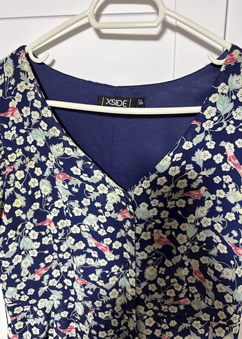 Çiçek Desenli V Yaka Midi Elbise - Görsel 3