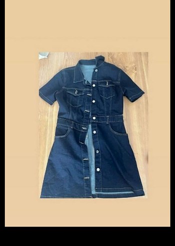 Kısa Kollu Lacivert Denim elbise
