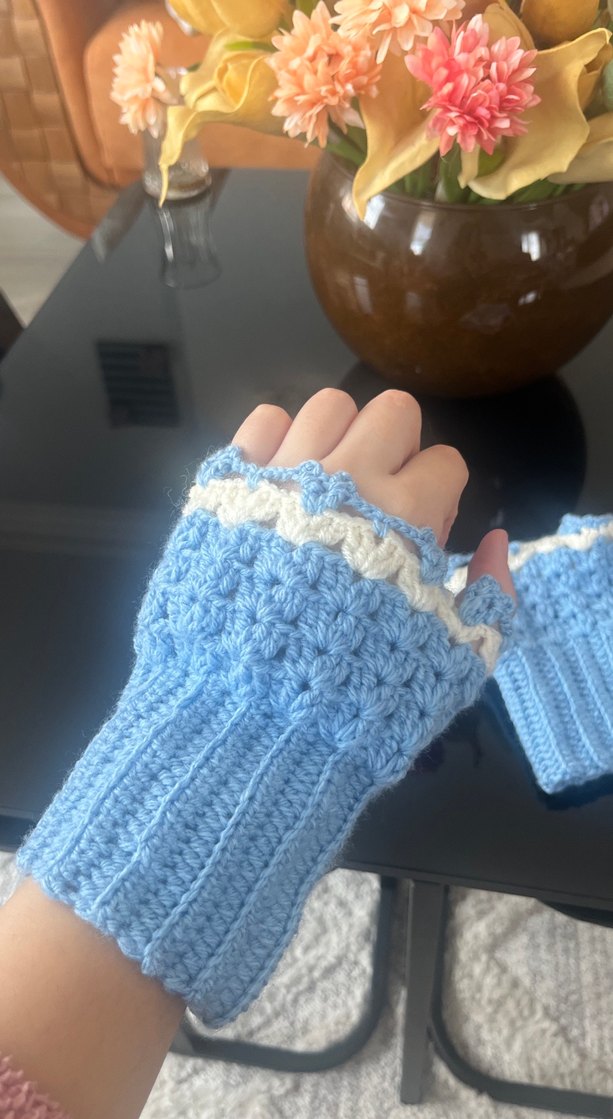 Bohem Tarz Mavi Örgü Eldiven - Görsel 3