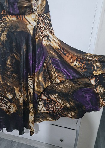 Kahverengi Bohem Drapeli Uzun Elbise leoparlı - Görsel 6