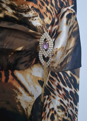 Kahverengi Bohem Drapeli Uzun Elbise leoparlı - Görsel 5