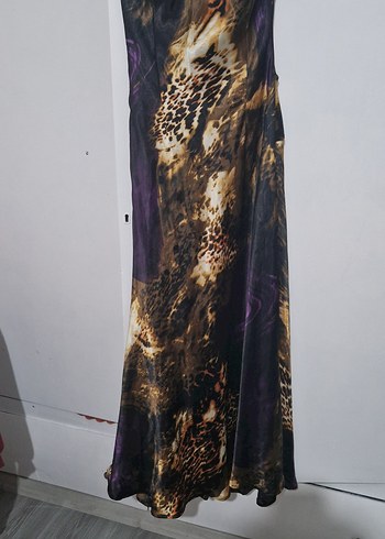 Kahverengi Bohem Drapeli Uzun Elbise leoparlı - Görsel 4