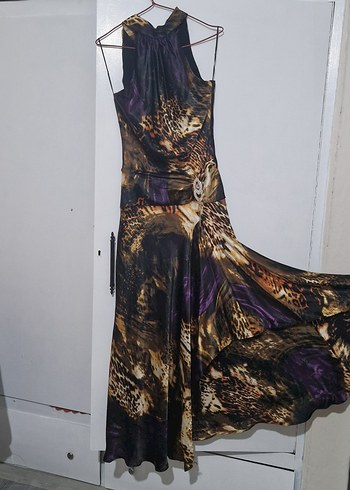 Kahverengi Bohem Drapeli Uzun Elbise leoparlı - Görsel 2