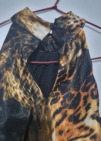 Kahverengi Bohem Drapeli Uzun Elbise leoparlı - Görsel 8