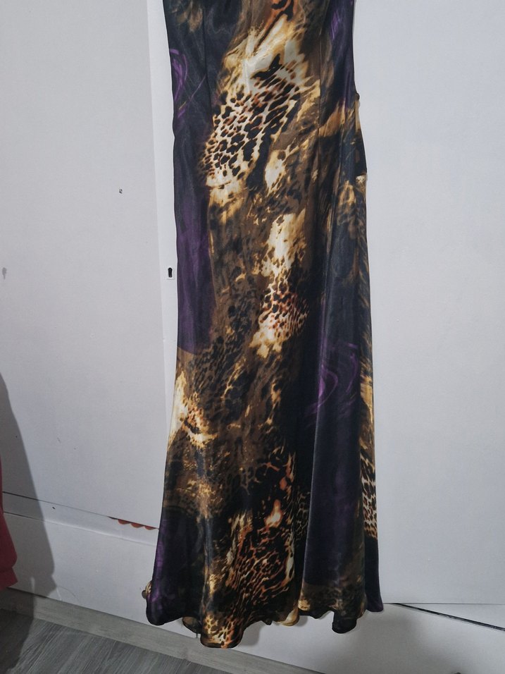 Kahverengi Bohem Drapeli Uzun Elbise leoparlı - Görsel 4