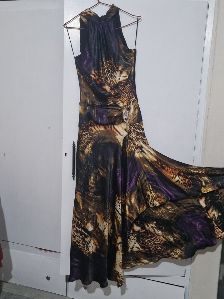 Kahverengi Bohem Drapeli Uzun Elbise leoparlı - Görsel 2