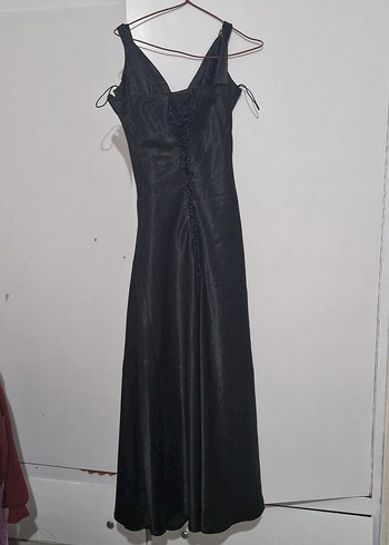 Siyah Uzun V Yaka Drapeli Kadın Abiye - Görsel 3