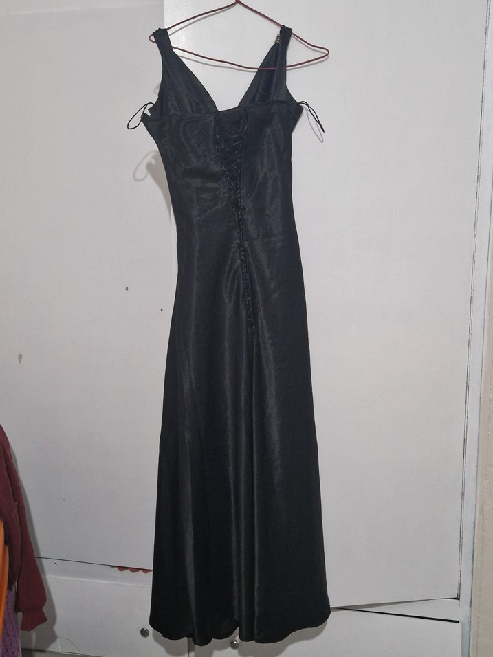 Siyah Uzun V Yaka Drapeli Kadın Abiye - Görsel 3