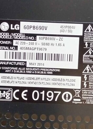 LG 60 inç plazma tv
