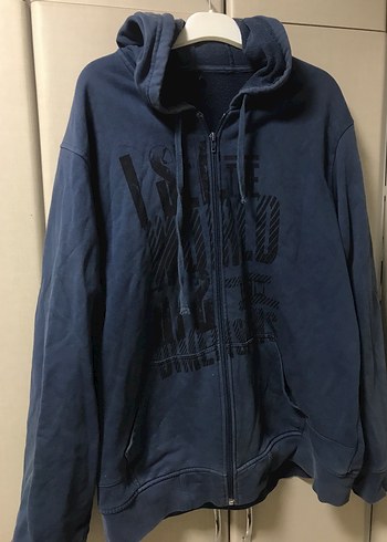 Kapüşonlu Fermuarlı Mavi Erkek Sweatshirt - Görsel 2