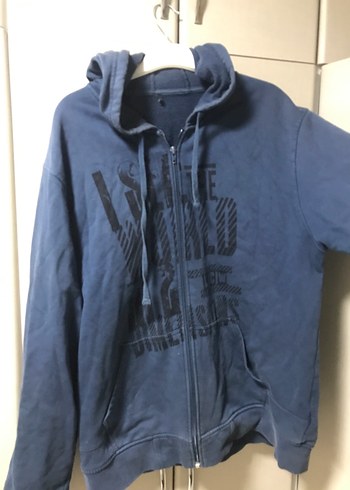 Kapüşonlu Fermuarlı Mavi Erkek Sweatshirt - Görsel 3