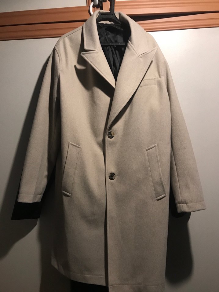 Bej Düğmeli Erkek Kaşe Kaban - Görsel 3