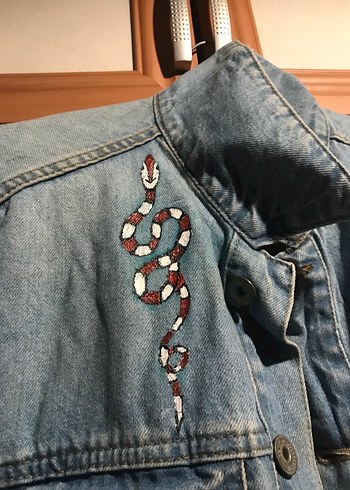 HANDMADE ÇİZİMLİ ERKEK KOT CEKET - Görsel 2