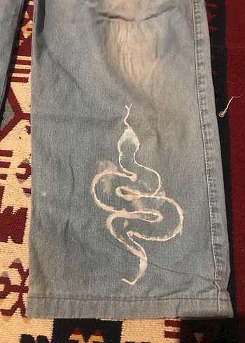 Yılan Desenli Baggy Mavi Kot Pantolon - Görsel 2