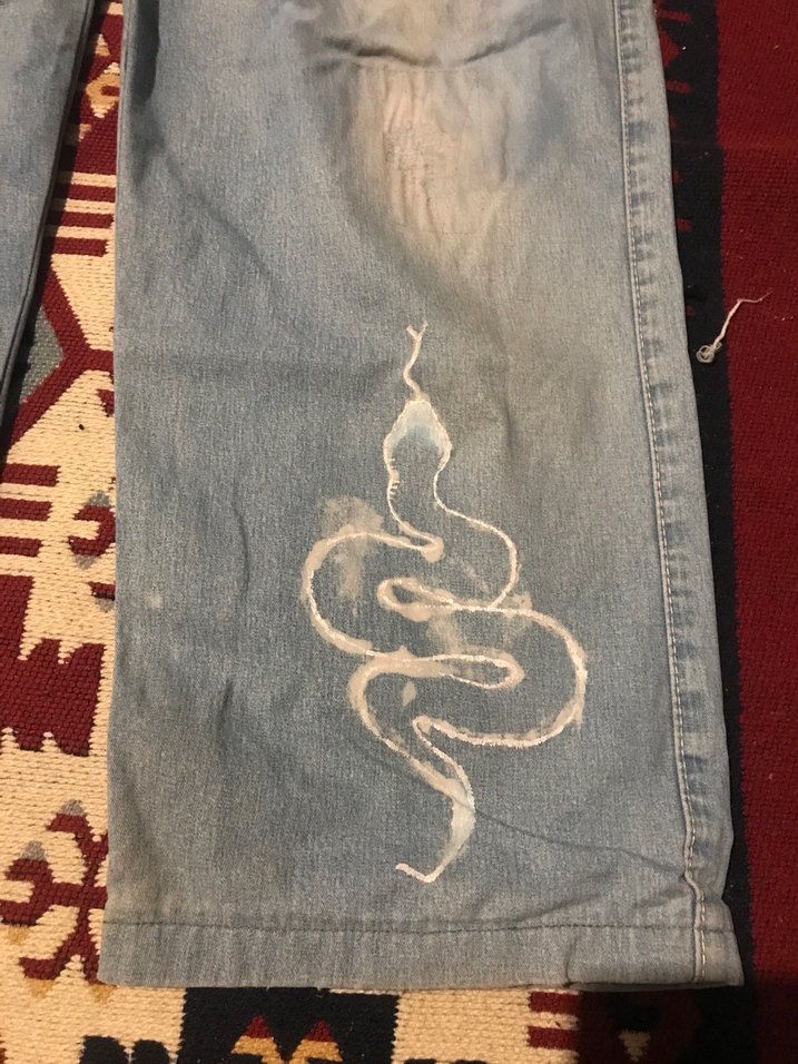 Yılan Desenli Baggy Mavi Kot Pantolon - Görsel 2