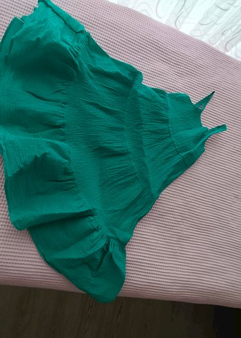 Yeşil Straplez Pilili çocuk elbisesi - Görsel 2