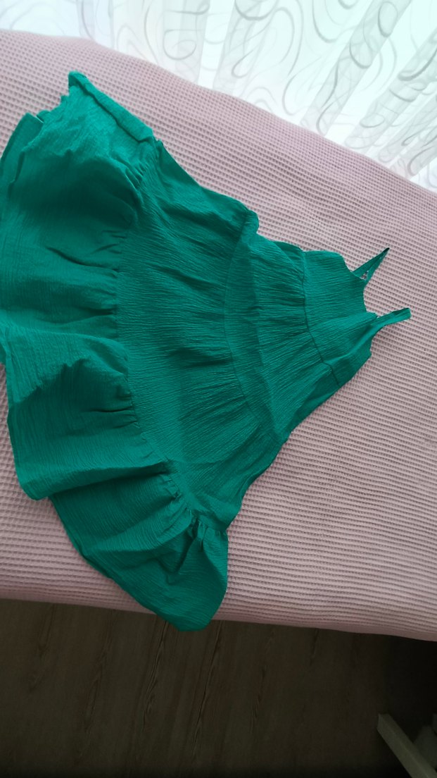 Yeşil Straplez Pilili çocuk elbisesi - Görsel 2