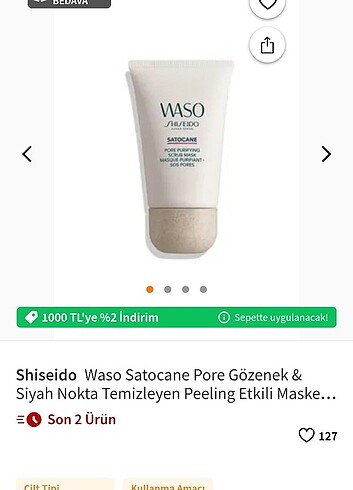 Shiseido Shiseido peeling etkili siyah nokta ve cilt temizleyici maske 