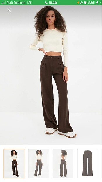 Kahverengi Wide Leg geniş paça pilili pantolon