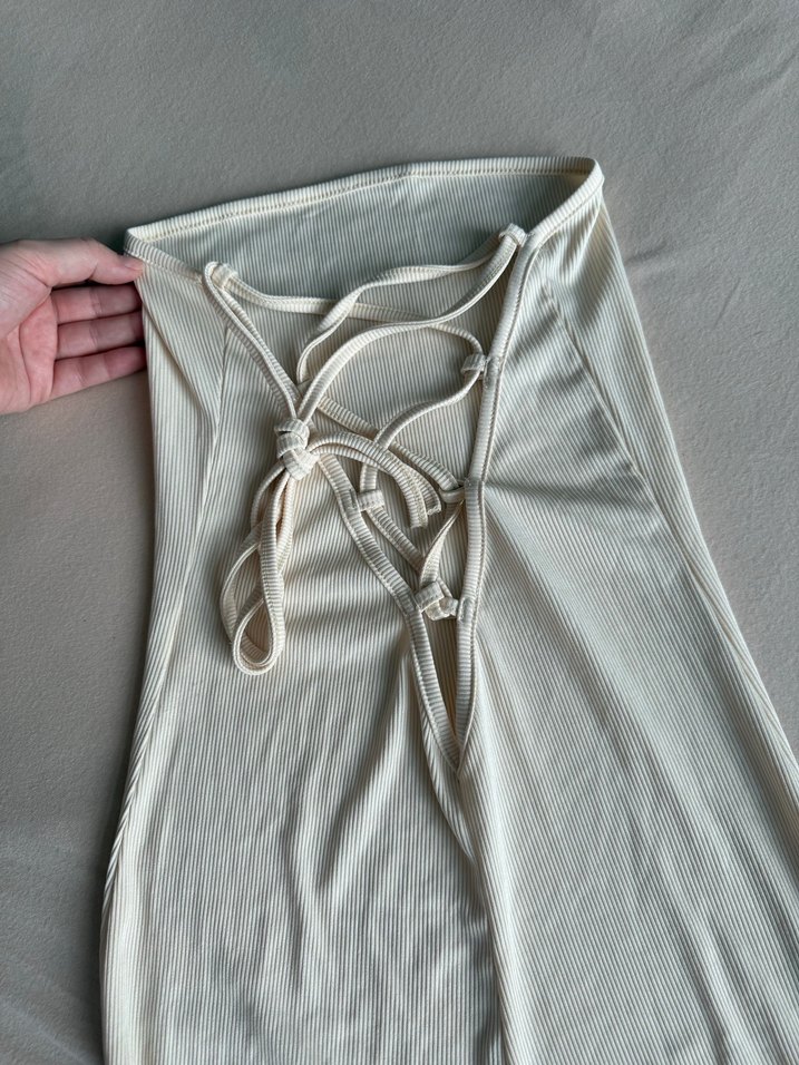 Beyaz Straplez Midi Kadın Tulum - Görsel 2