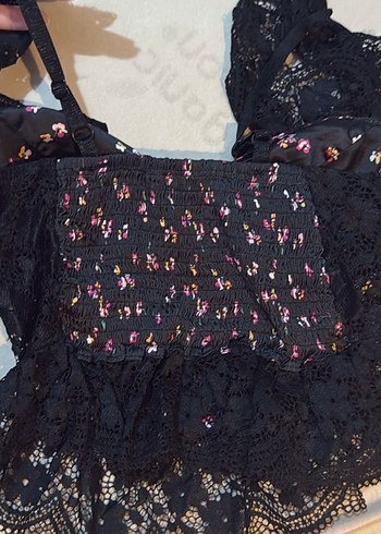 Dantel Detaylı Siyah çiçekli Bustiyer - Görsel 3