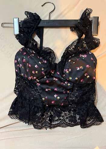 Dantel Detaylı Siyah çiçekli Bustiyer - Görsel 2