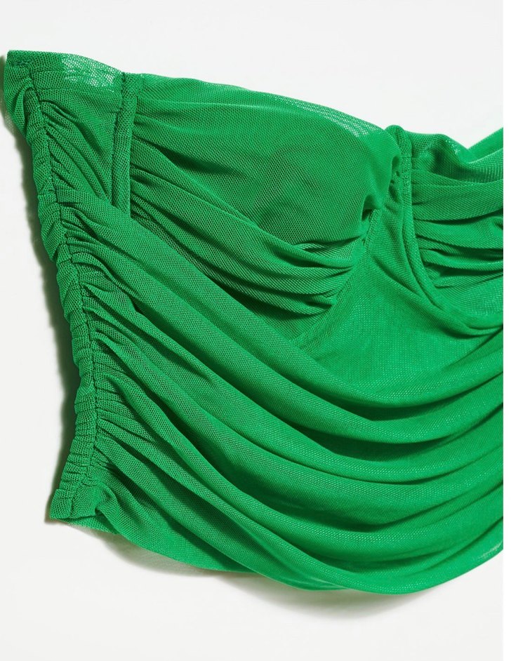 Yeşil Drapeli Straplez Mini Büstiyer - Görsel 3