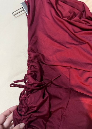 Bordo Drapeli Kadın Tulum - Görsel 4