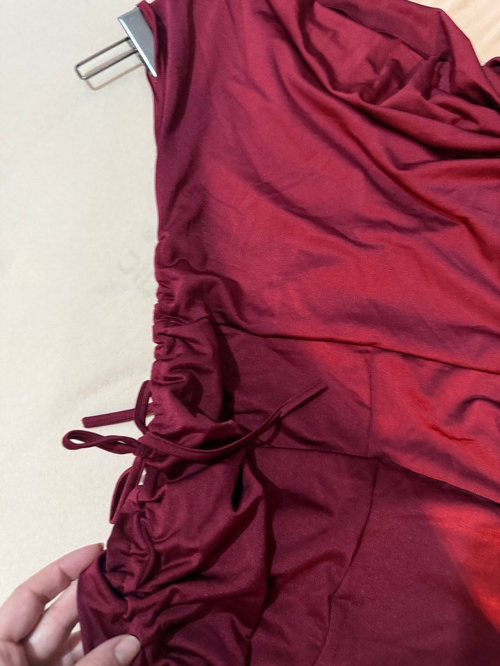 Bordo Drapeli Kadın Tulum - Görsel 4