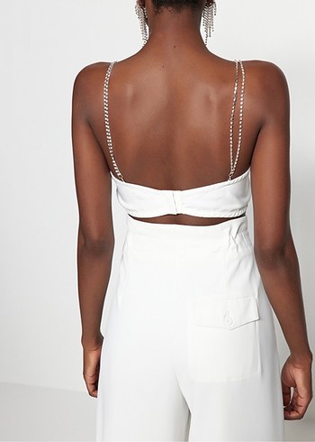 Zincir Detaylı Beyaz Mini Büstiyer - Görsel 3