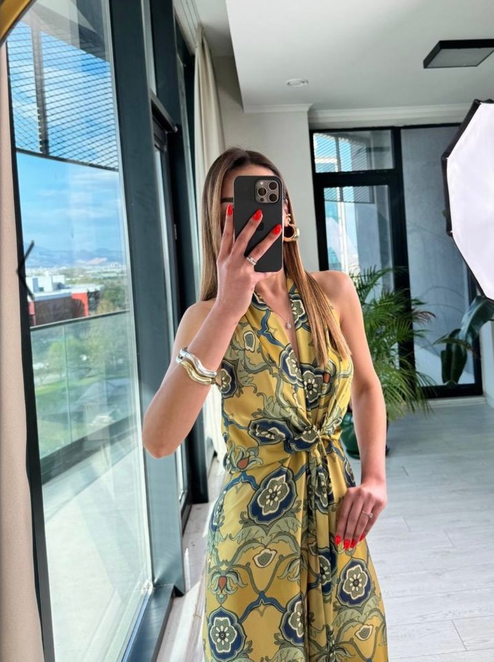 Sarı Desenli Bohem Kadın Tulum - Görsel 3