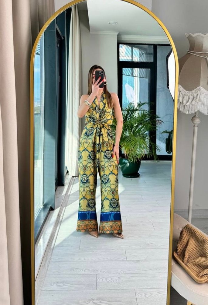 Sarı Desenli Bohem Kadın Tulum - Görsel 2