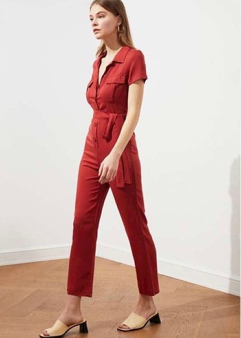 Kiremit rengi Kemerli Kadın Midi Tulum - Görsel 3