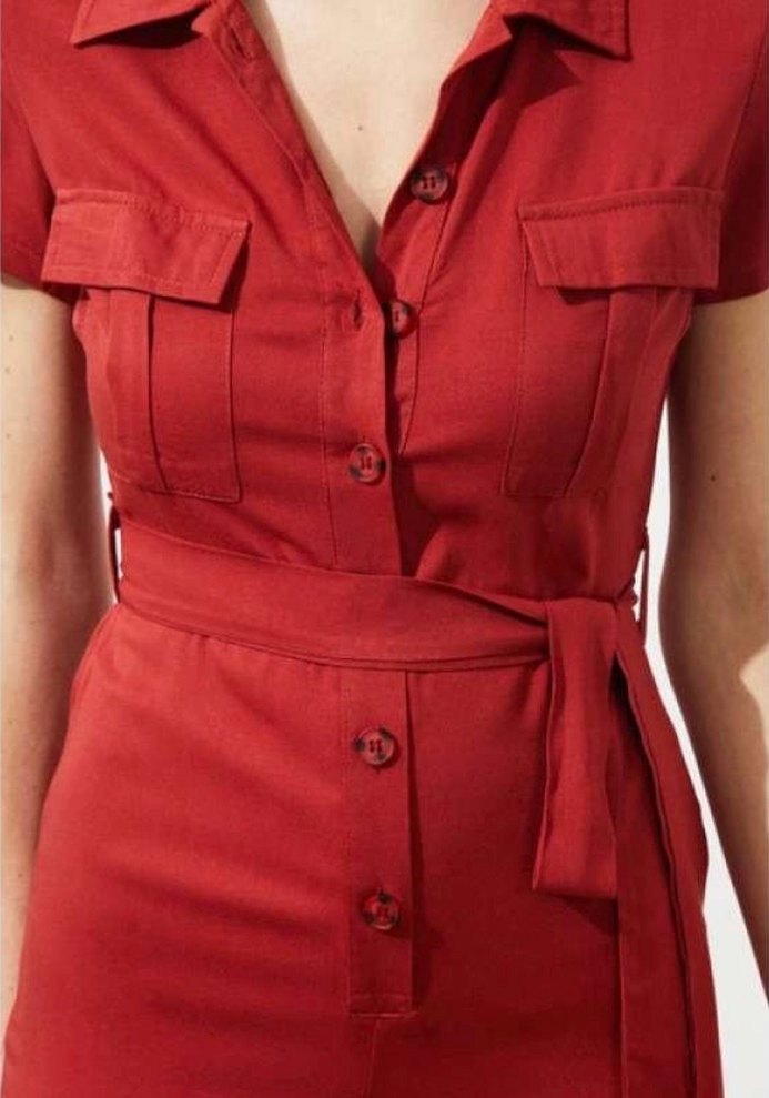 Kiremit rengi Kemerli Kadın Midi Tulum - Görsel 2