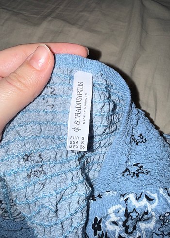 Stradivarius Kadın MaviStraplez Bandana Bluz - Görsel 2