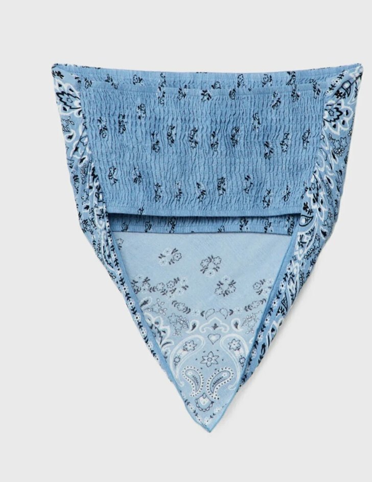 Stradivarius Kadın MaviStraplez Bandana Bluz - Görsel 5
