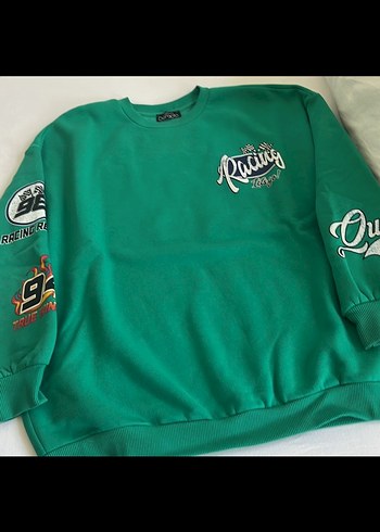 Yeşil Baskılı Oversize Kadın Sweatshirt