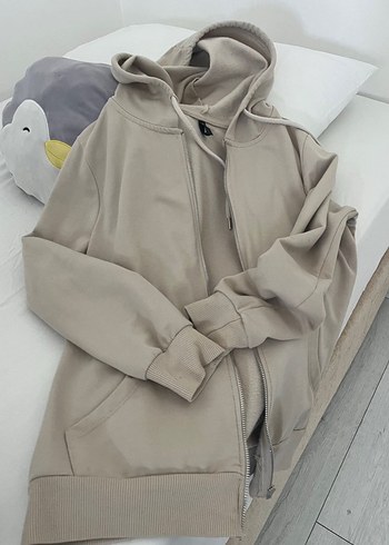 Bej Kapüşonlu Fermuarlı Kadın Sweatshirt