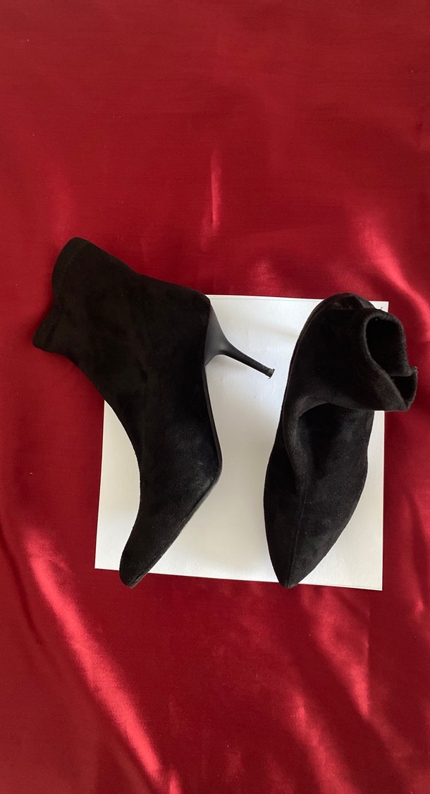 Siyah Süet Stiletto Topuklu Kadın Bot - Görsel 2