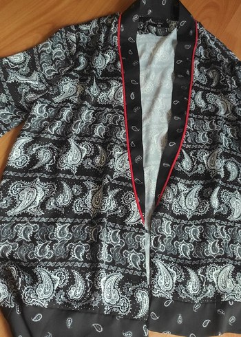 Bohem Gri Desenli Midi Kadın Kimono