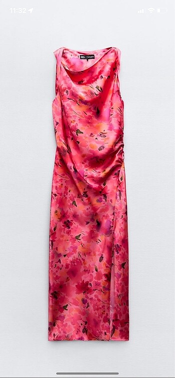 Zara Zara çiçek desenli pembe saten elbise