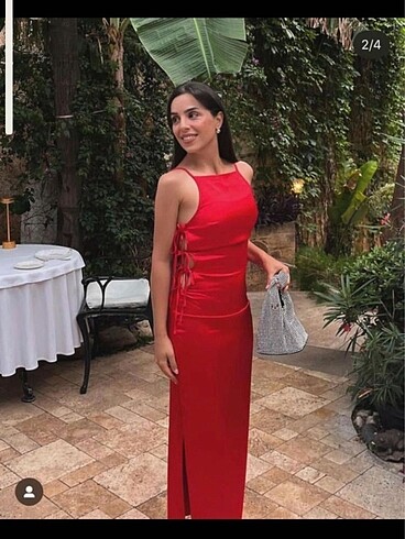 Zara yanları bağcıklı saten elbise