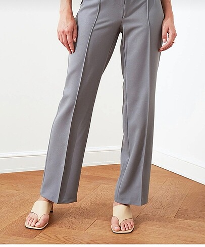 Zara Gri Yüksek Bel Nervür Dikişli Pantolon