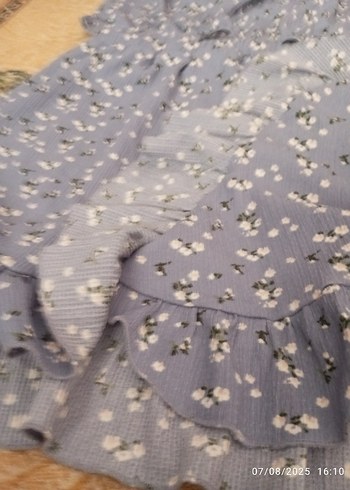 Nakışlı Volanlı Mavi Mini etek ve buluz - Görsel 5