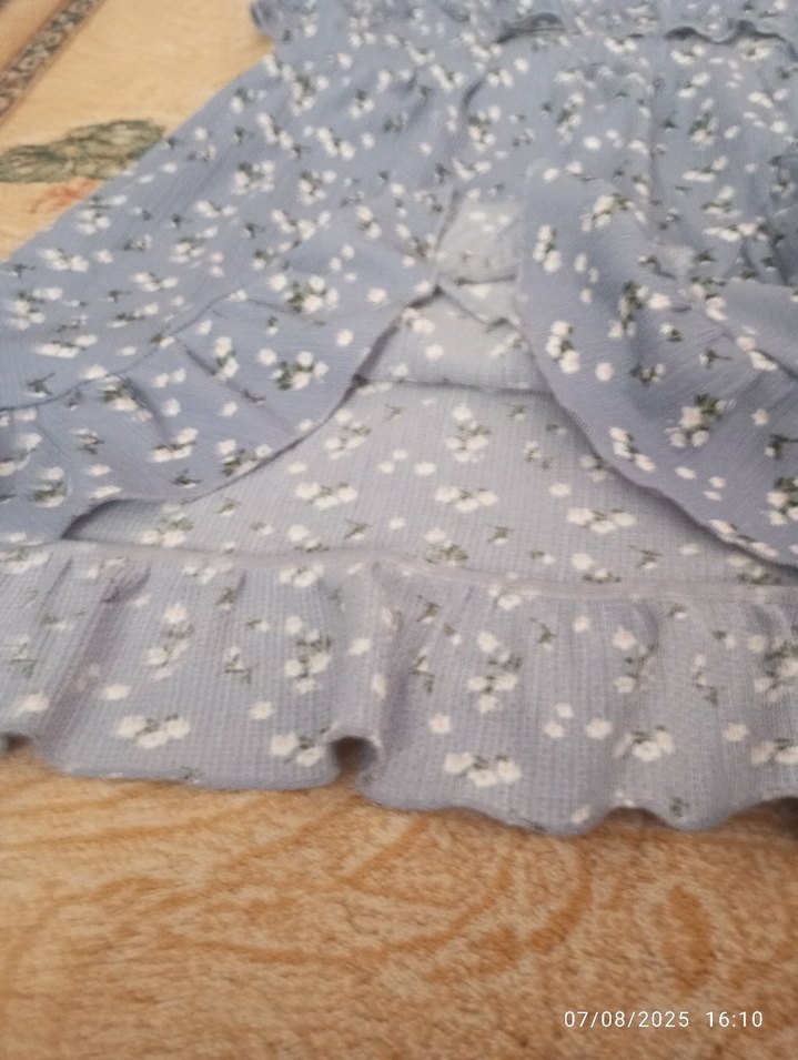 Nakışlı Volanlı Mavi Mini etek ve buluz - Görsel 3