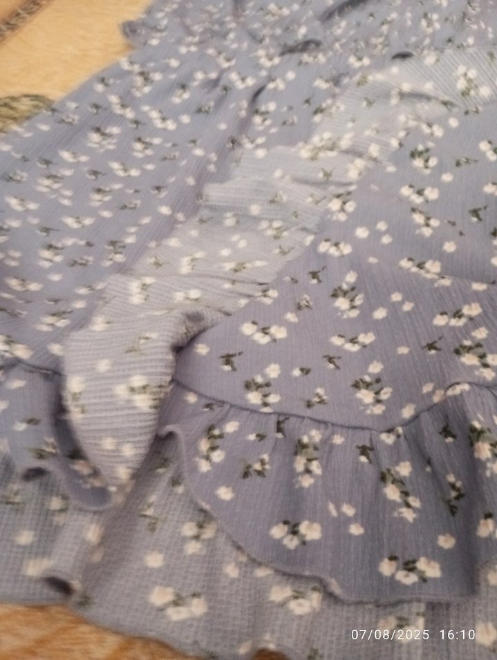 Nakışlı Volanlı Mavi Mini etek ve buluz - Görsel 5